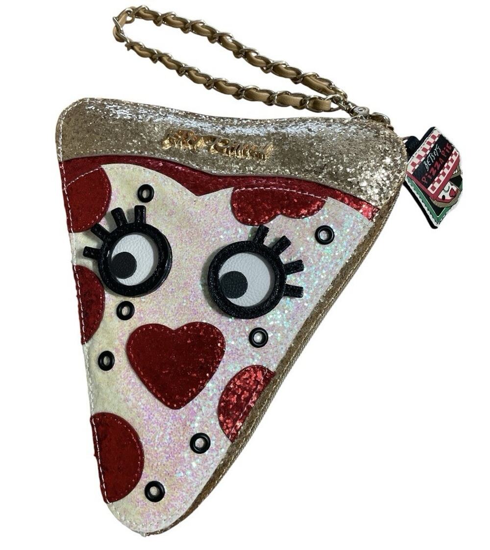 Betsey Johnson Pizza Slice Novelty Crossbody Clutch Googly Eyes Kitsch Purse